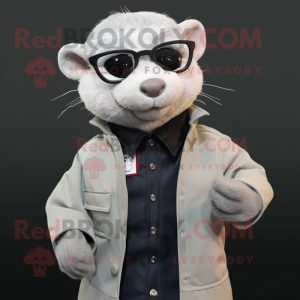 Silver Ferret mascot costume character dressed with a Jacket and Eyeglasses