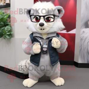 Silver Ferret mascot costume character dressed with a Jacket and Eyeglasses