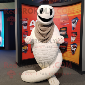 White Titanoboa mascot costume character dressed with a Sweater and Scarves