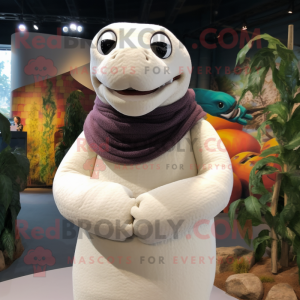 White Titanoboa mascot costume character dressed with a Sweater and Scarves