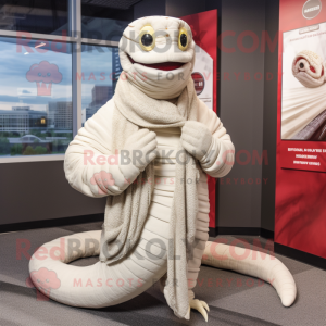 White Titanoboa mascot costume character dressed with a Sweater and Scarves