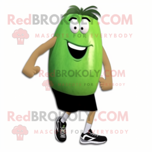 Forest Green Squash mascot costume character dressed with a Running Shorts and Shoe laces