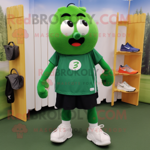 Forest Green Squash mascot costume character dressed with a Running Shorts and Shoe laces