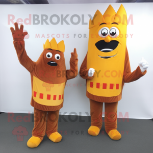 Rust French Fries mascot costume character dressed with a Long Sleeve Tee and Foot pads