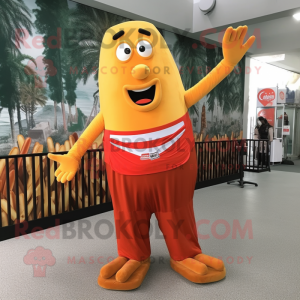 Rust French Fries mascot costume character dressed with a Long Sleeve Tee and Foot pads