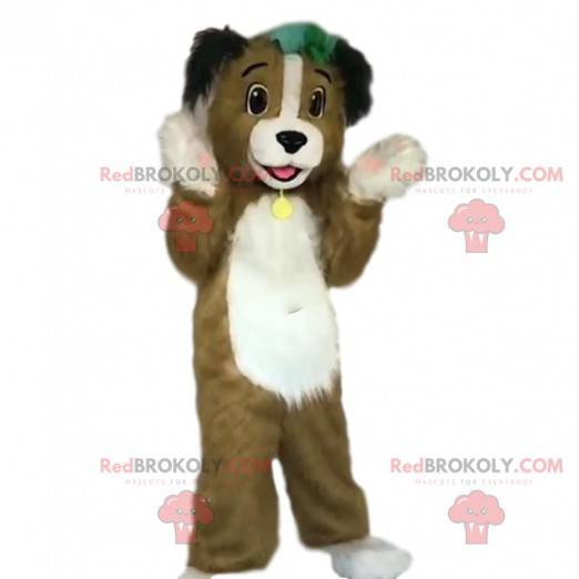 Mascote cachorro marrom e branco com coleira - Redbrokoly.com