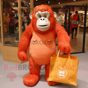 Orange Gorilla mascot costume character dressed with a Oxford Shirt and Tote bags