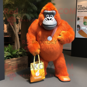 Orange Gorilla mascot costume character dressed with a Oxford Shirt and Tote bags