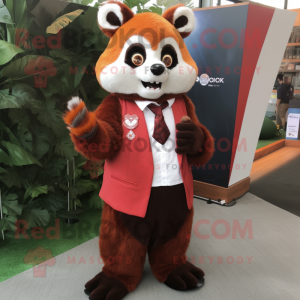 Rust Red Panda mascot costume character dressed with a A-Line Dress and Tie pins