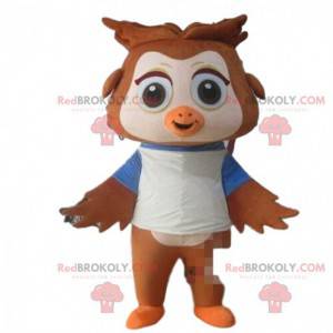 Mascotte de hibou marron et blanc avec de grands yeux -