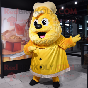 Yellow Lasagna mascot costume character dressed with a Parka and Earrings