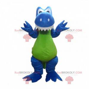 Mascotte di dinosauro blu e verde, costume da dinosauro -