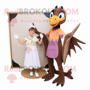 Brown Pterodactyl mascot costume character dressed with a Shift Dress and Keychains