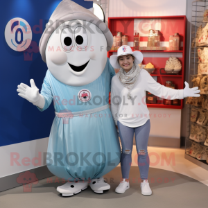 Silver Oyster mascot costume character dressed with a Boyfriend Jeans and Cummerbunds