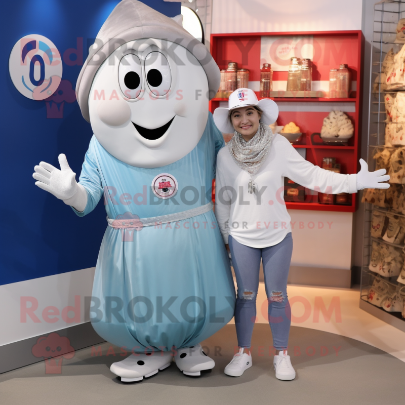 Silver Oyster mascot costume character dressed with a Boyfriend Jeans and Cummerbunds