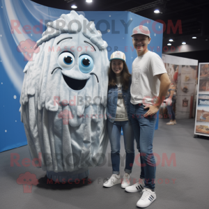 Silver Oyster mascot costume character dressed with a Boyfriend Jeans and Cummerbunds