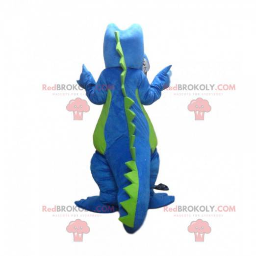 Mascote de dinossauro azul e verde, fantasia de dinossauro -