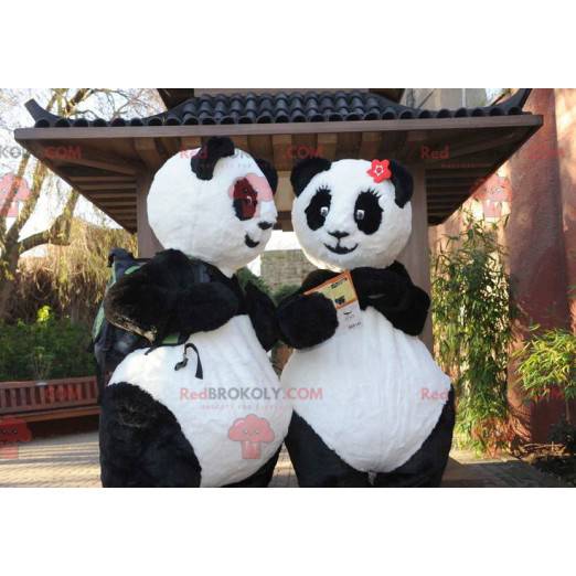 2 black and white panda mascots - Redbrokoly.com