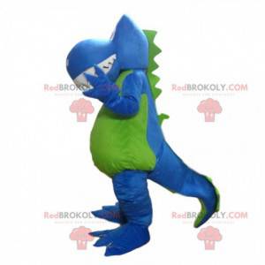 Mascotte di dinosauro blu e verde, costume da dinosauro -