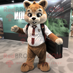 Brown Bobcat mascot costume character dressed with a Joggers and Briefcases