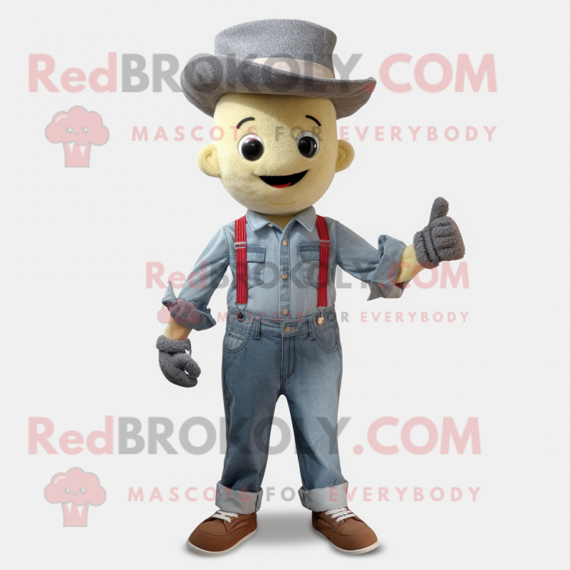 Gray Pineapple mascot costume character dressed with a Denim Shirt and Cummerbunds