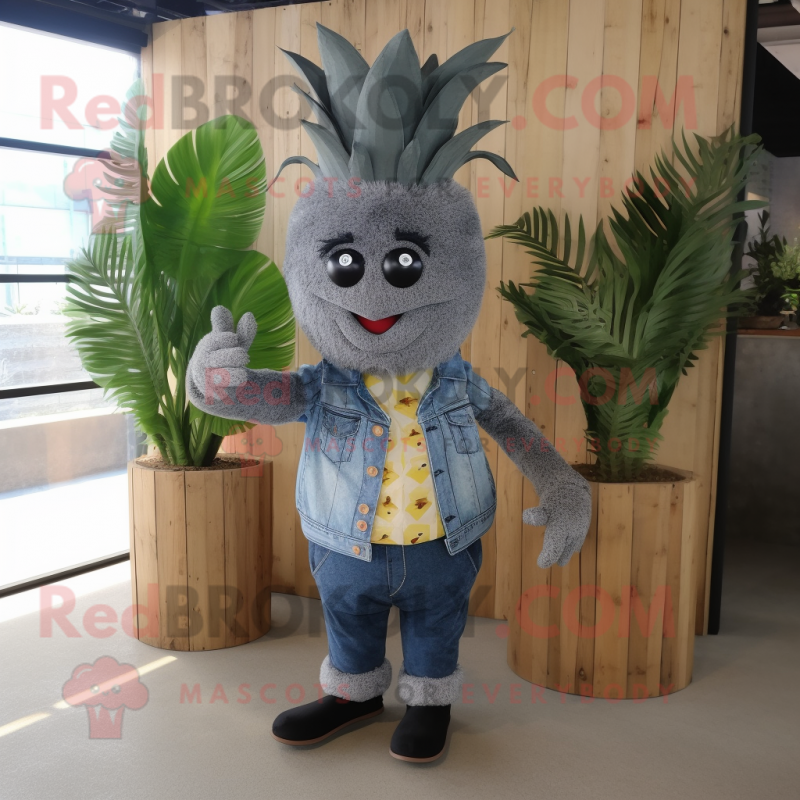 Gray Pineapple mascot costume character dressed with a Denim Shirt and Cummerbunds