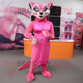 Pink Puma mascot costume character dressed with a Sheath Dress and Coin purses