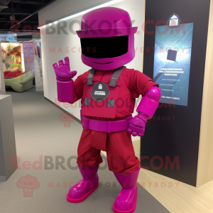 Magenta Soldier mascot costume character dressed with a Dress Pants and Bracelet watches
