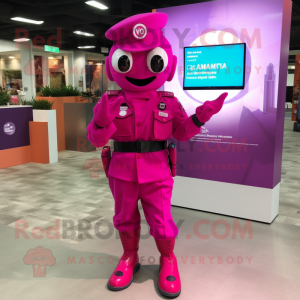 Magenta Soldier mascot costume character dressed with a Dress Pants and Bracelet watches