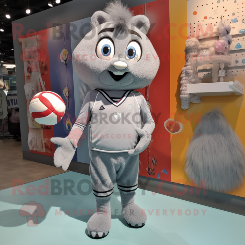 Gray Volleyball Ball mascot costume character dressed with a Sweatshirt and Cummerbunds Gray Volleyball Ball mascot costume character dressed with a Sweatshirt and Cummerbunds