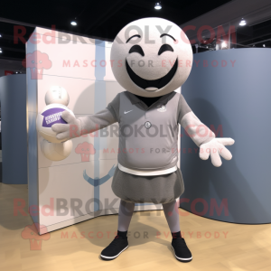 Gray Volleyball Ball mascot costume character dressed with a Sweatshirt and Cummerbunds