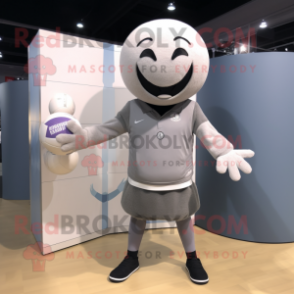 Gray Volleyball Ball mascot costume character dressed with a Sweatshirt and Cummerbunds