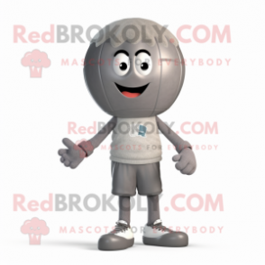Gray Volleyball Ball mascot costume character dressed with a Sweatshirt and Cummerbunds