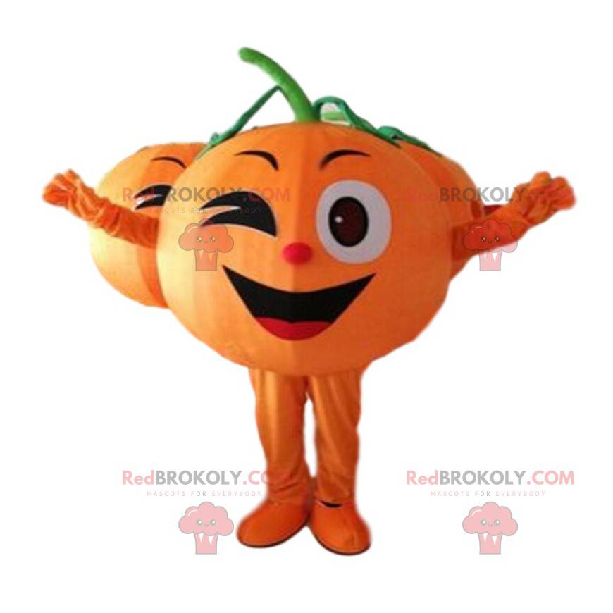Gigantisk oransje maskot som blinker, fruktdrakt - Gigantisk oransje maskot som blinker, fruktdrakt -