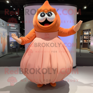 Peach Cyclops mascot costume character dressed with a Maxi Skirt and Gloves
