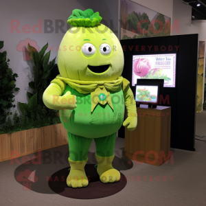 Lime Green Turnip mascot costume character dressed with a Corduroy Pants and Digital watches