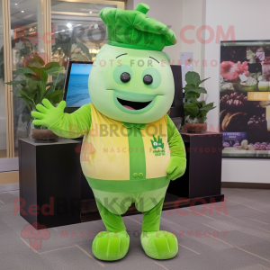 Lime Green Turnip mascot costume character dressed with a Corduroy Pants and Digital watches