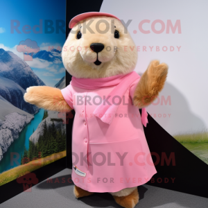 Pink Marmot maskot kostume...