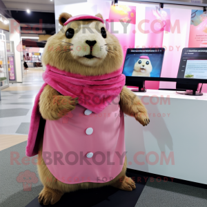 Rosa Marmot maskot kostym...
