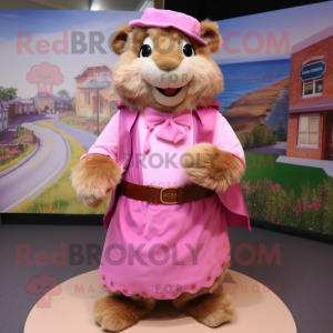 Pink Marmot maskot kostume...