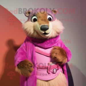 Pink Marmot maskot kostume...