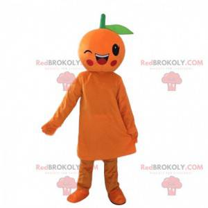 Reusachtige oranje mascotte knipogen, fruitkostuum -