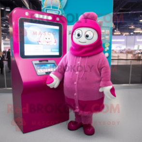 Magenta Engagement Ring mascot costume character dressed with a Cardigan and Mittens