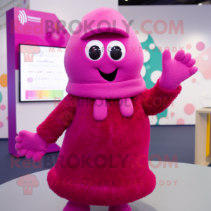 Magenta Engagement Ring mascot costume character dressed with a Cardigan and Mittens