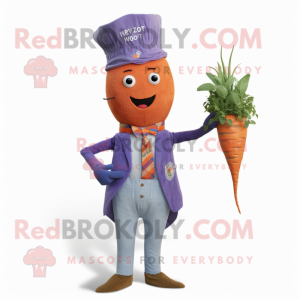 Lavender Carrot mascot costume character dressed with a Chambray Shirt and Lapel pins