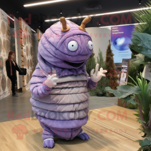 Lavender Trilobite mascot costume character dressed with a Coat and Hairpins