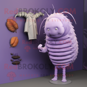 Lavender Trilobite mascot costume character dressed with a Coat and Hairpins