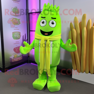 Lime Green French Fries mascot costume character dressed with a Blazer and Scarf clips