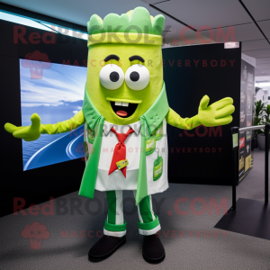 Lime Green French Fries mascot costume character dressed with a Blazer and Scarf clips