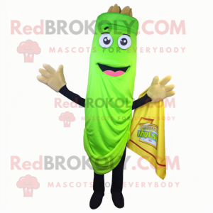 Lime Green French Fries mascot costume character dressed with a Blazer and Scarf clips